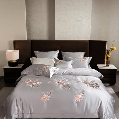 Bestickte Satin Bettdeckenbezug Bettwäsche Set