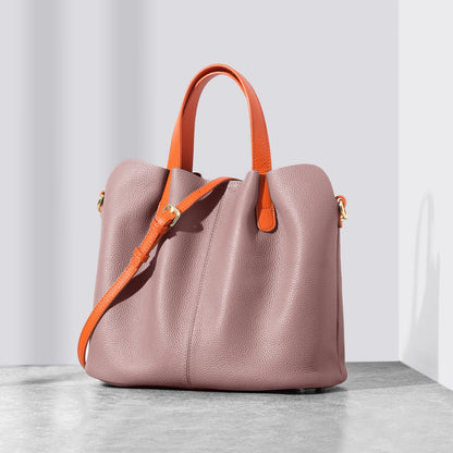 Weiches Rindsleder Raffiniert Shopper Tote mit Kontrastkurzen Griffen