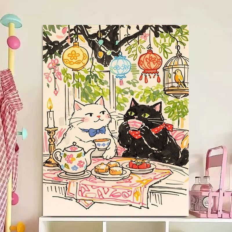Verspielt Katze Illustration Leinwand Kunst Druck Brehn