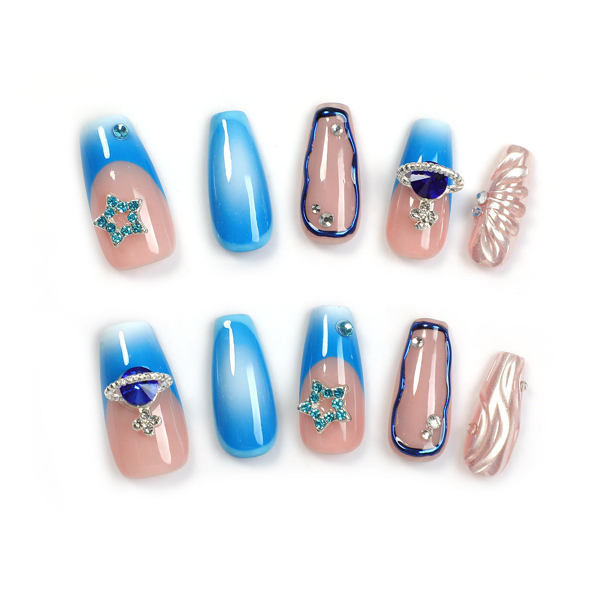 Elegantes Kunstnagelset mit zarten Ombre-Effekten und funkelnden Details Brehn