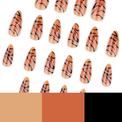 Kunstvolle Stiletto-Nägel mit kreativem Tigerstreifen-Design Brehn
