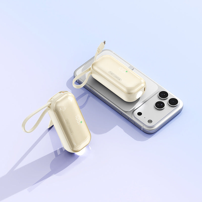 Tragbare Powerbank mit Integriertem Ladekabel und Led-Ladestandanzeige Brehn