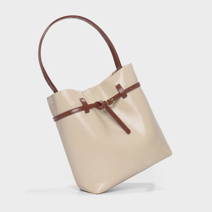 Strukturiert Leder-Look Gürteltasche Bucket Tote Schultertasche