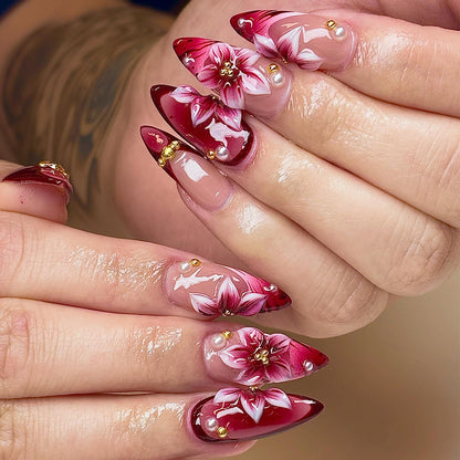 Florale Akzent Stiletto Nagelkunst Verlängerungen Brehn