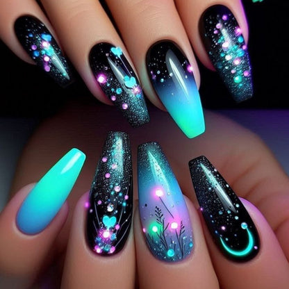 Glamouröse Neon Glitzer Nagelkunst Extensions Brehn
