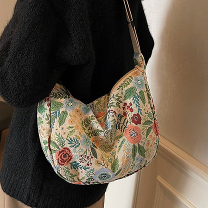 Blumenmuster Canvas Schultertasche