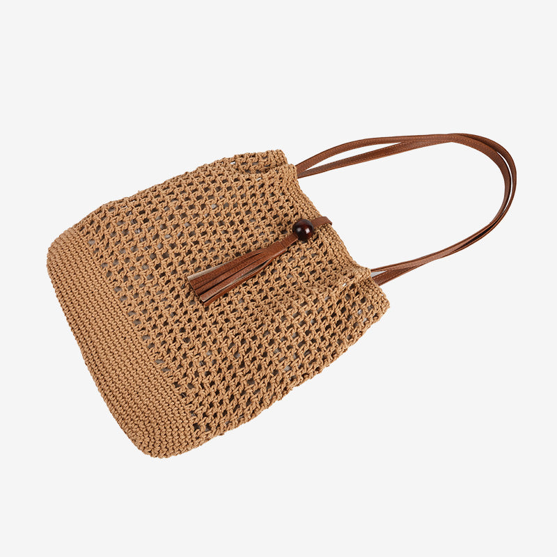 Damen Henkeltasche aus handgearbeitetem Makramee mit stylischem Lederriemen Brehn