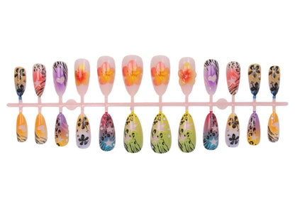 Kunstnagelset mit bunten Blumen- und Leo-Designs Brehn