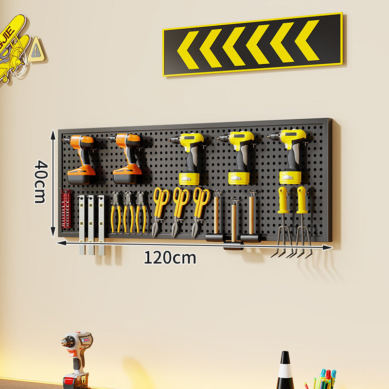 Wandmontierter perforierter Metallwerkzeug-Pegboard-Organizer mit Magnetstreifen und Mehrfachhaken