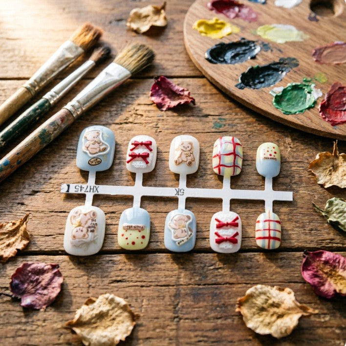 Niedliche Kunstnägel mit Bärchen-Motiv Brehn