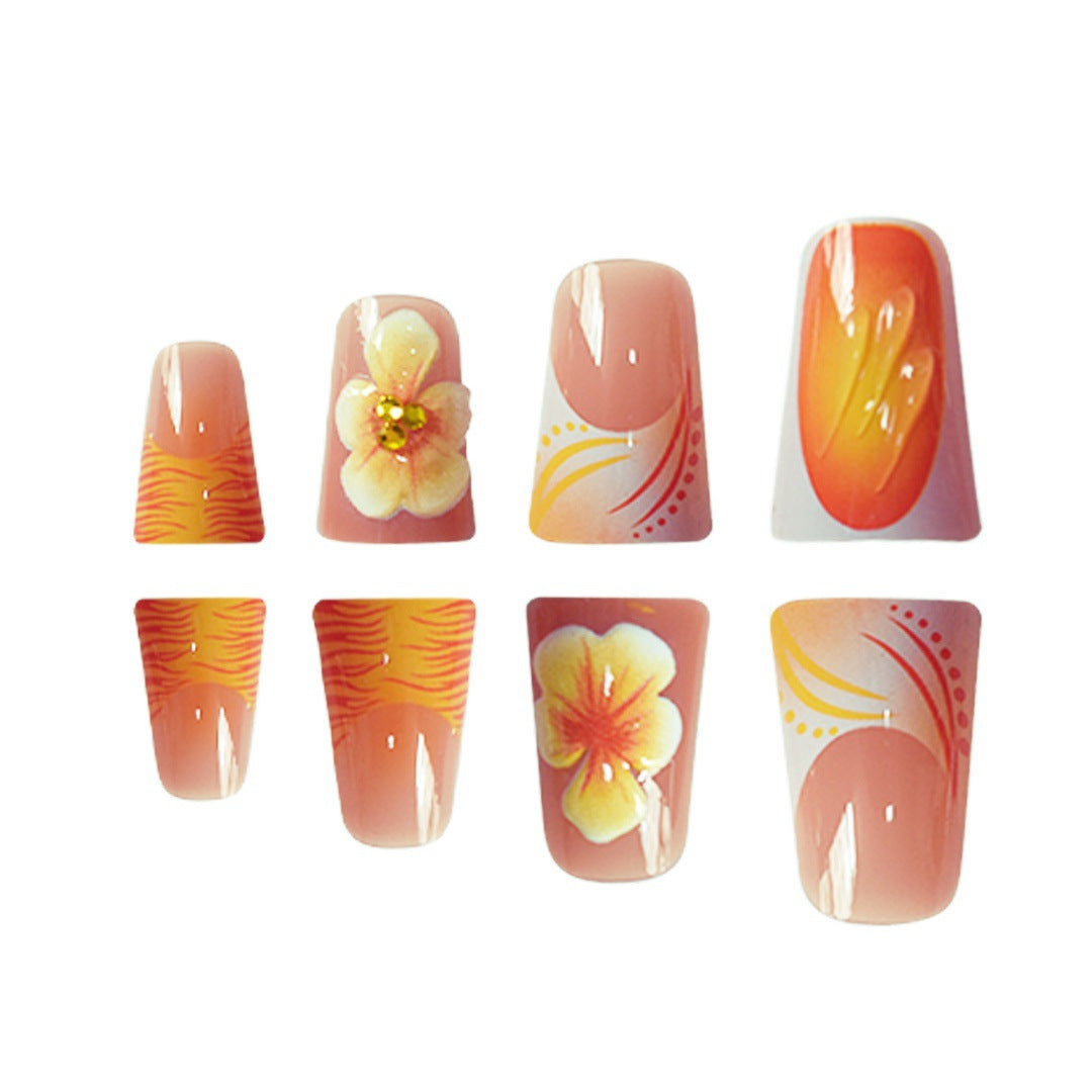 Künstlerisches Floral Press-On Nails Set Brehn