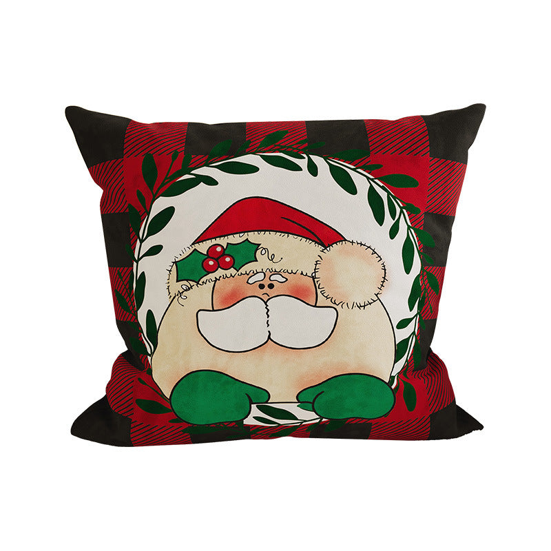 Festive Buffalo Plaid Santa Face Decorative Pillow Cover with Concealed Zipper