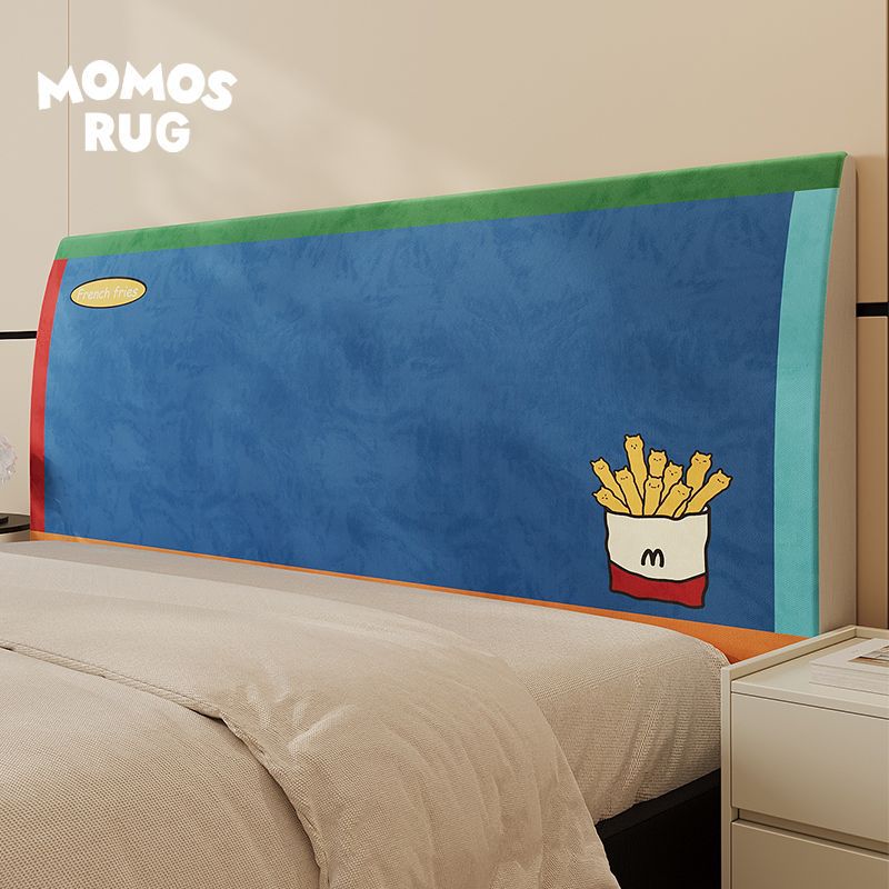 Decorative Padded Headboard Cover with Cartoon Hamburger Print and Soft Microfiber Slip-On Sleeve