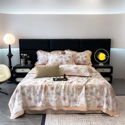 Luxuriöses Satin-Feeling Floral Bettwäsche-Set mit Bettdeckenbezug, Kissenbezügen und dekorativen Shams