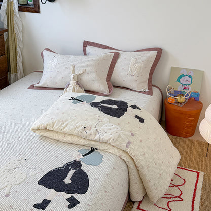 Gestepptes Bunny Applikation Komforter und Kissenbezug Set