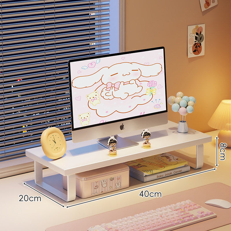 Erhöhter Monitorständer mit Holz-Optik-Oberfläche, Metallrahmen und Unterregal-Stauraum