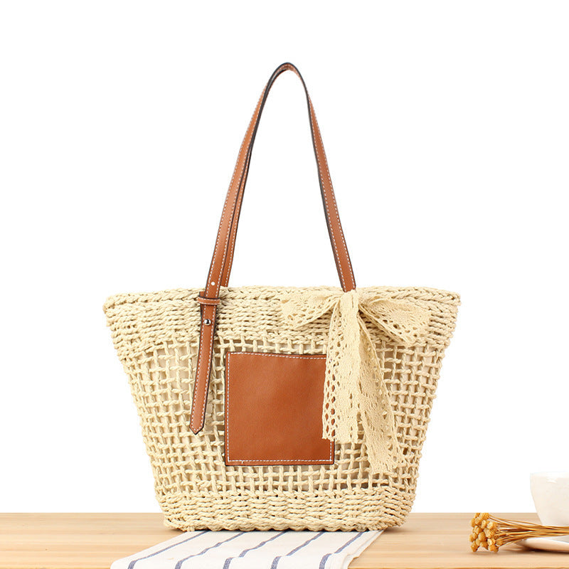 Elegante Geflochtene Basttasche mit Lederakzent Brehn