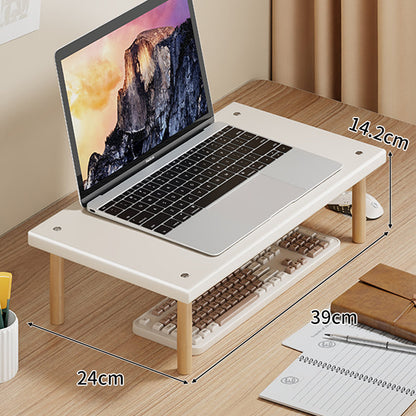 Kompakte Desktop-Laptop- und Monitorerhöhung mit Untertischstauraum und Holzbeinen