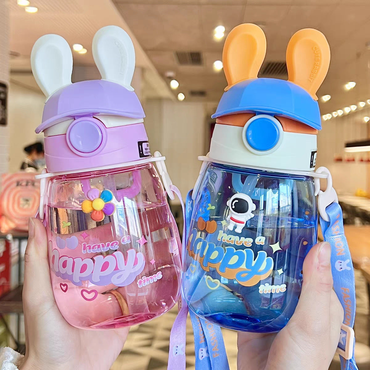 Damen Stilvolle Wasserflasche mit Bunny-Deckel Brehn