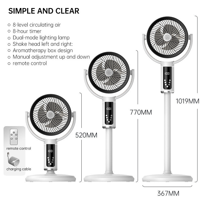Unisex nan höhenverstellbarer oszillierender wiederaufladbarer Standventilator mit digitalem LED-Display Fernbedienung und Aromatherapie Brehn