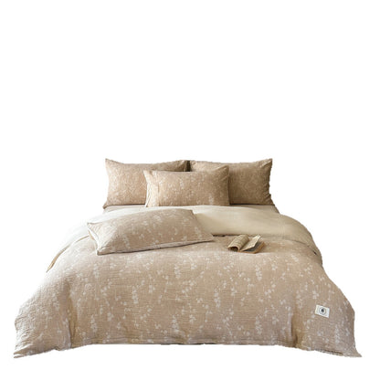 Luxuriöse Baumwoll-Leinen Bettwäschegarnitur mit leichter Steppstruktur und floralem Jacquard