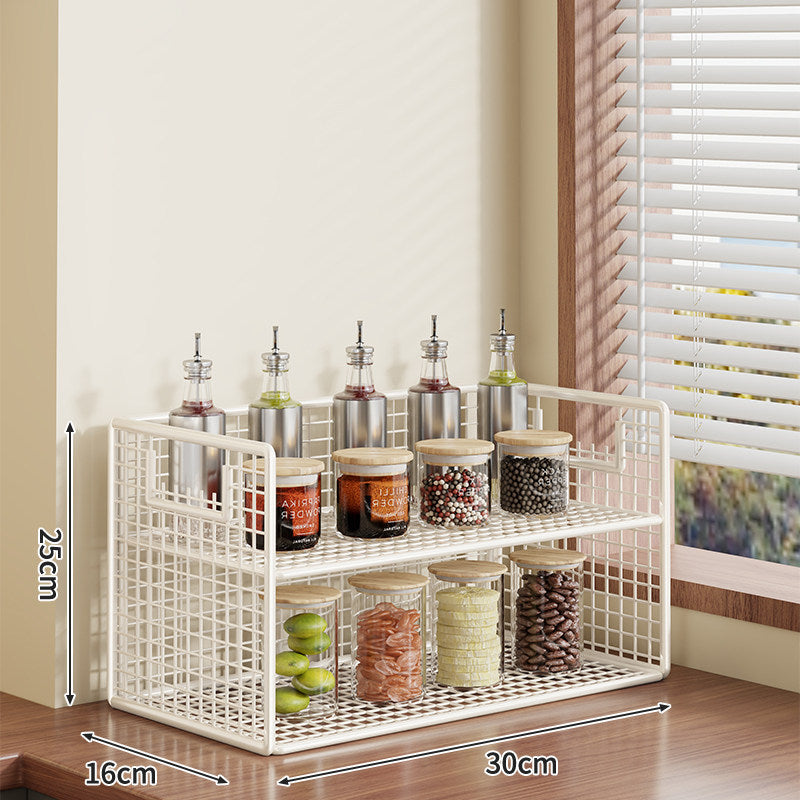 Kompakter zweistufiger Metallgitter-Theken-Gewürz- und Vorratsglas-Organizer