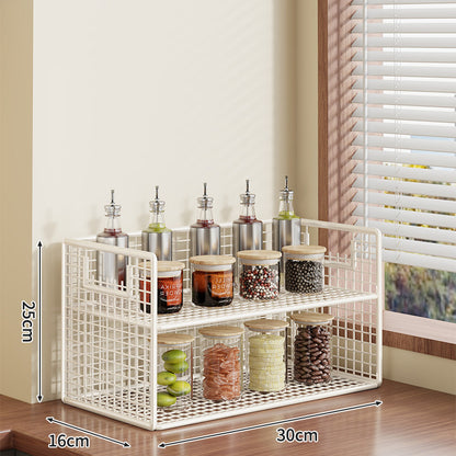 Kompakter zweistufiger Metallgitter-Theken-Gewürz- und Vorratsglas-Organizer
