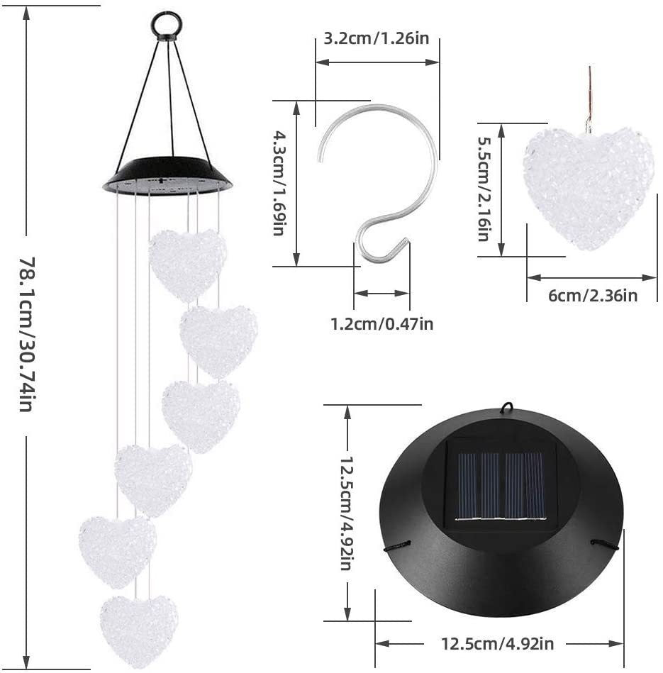 Solarbetriebene hängende Kolibri-LED-Windglocke mit farbwechselnden RGB-Acrylvögeln und wetterfestem Oberteil Brehn