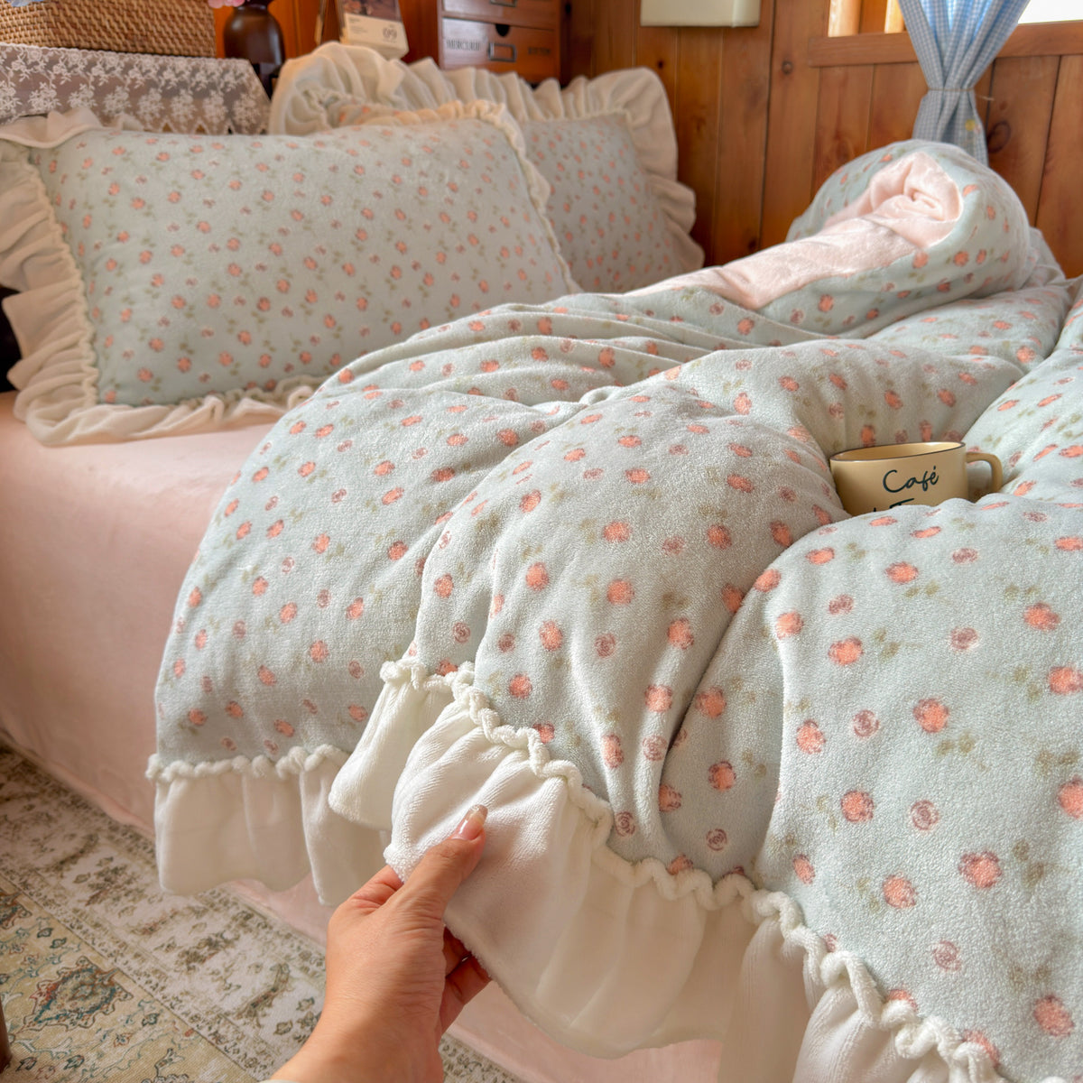 Plüsch Floral Sherpa Wurfdecke