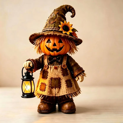 Handgefertigte Halloween-Deko Kürbis-Vogelscheuche mit Laterne