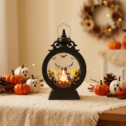 LED-Deko-Tischlaterne mit Halloween-Silhouetten und warmweißem Leuchten