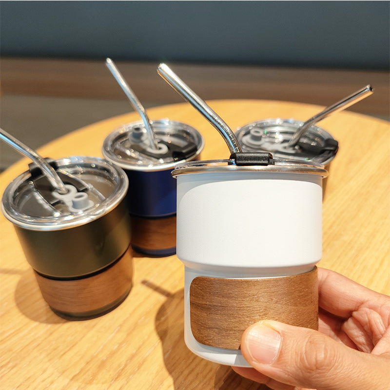 Damen stilvolle Edelstahl-Trinkbecher mit Holz-Applikation Brehn