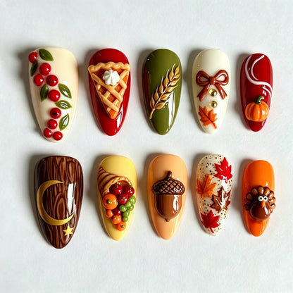 Festliches herbstliches Press-On-Nagelkunst-Set Brehn