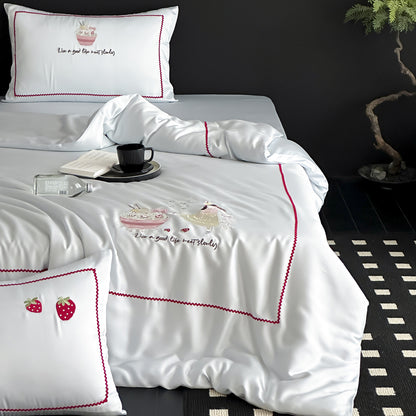 Seidiges gesticktes Duvetbezug-Set mit Kaninchenmotiv und Kissenbezügen