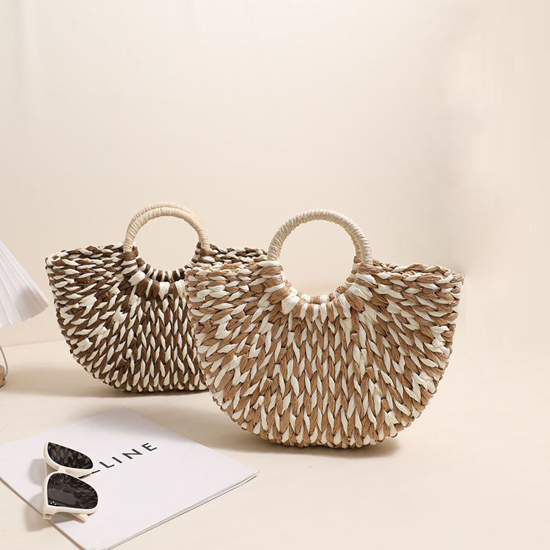 Damen Trendige Bast-Handtasche mit rundem Griff Brehn