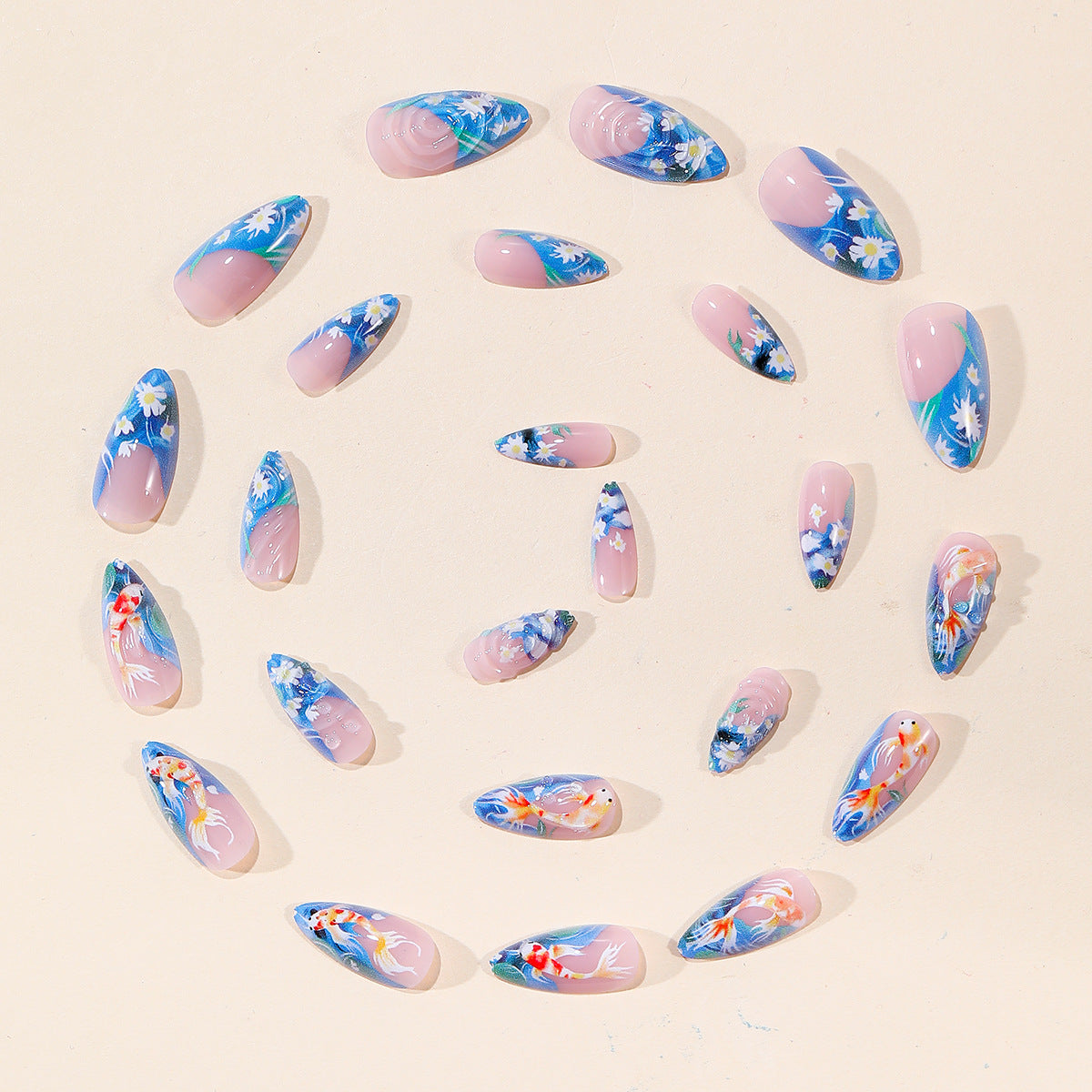3D Koi Fisch Kunst Stiletto Nagelverlängerungen Brehn