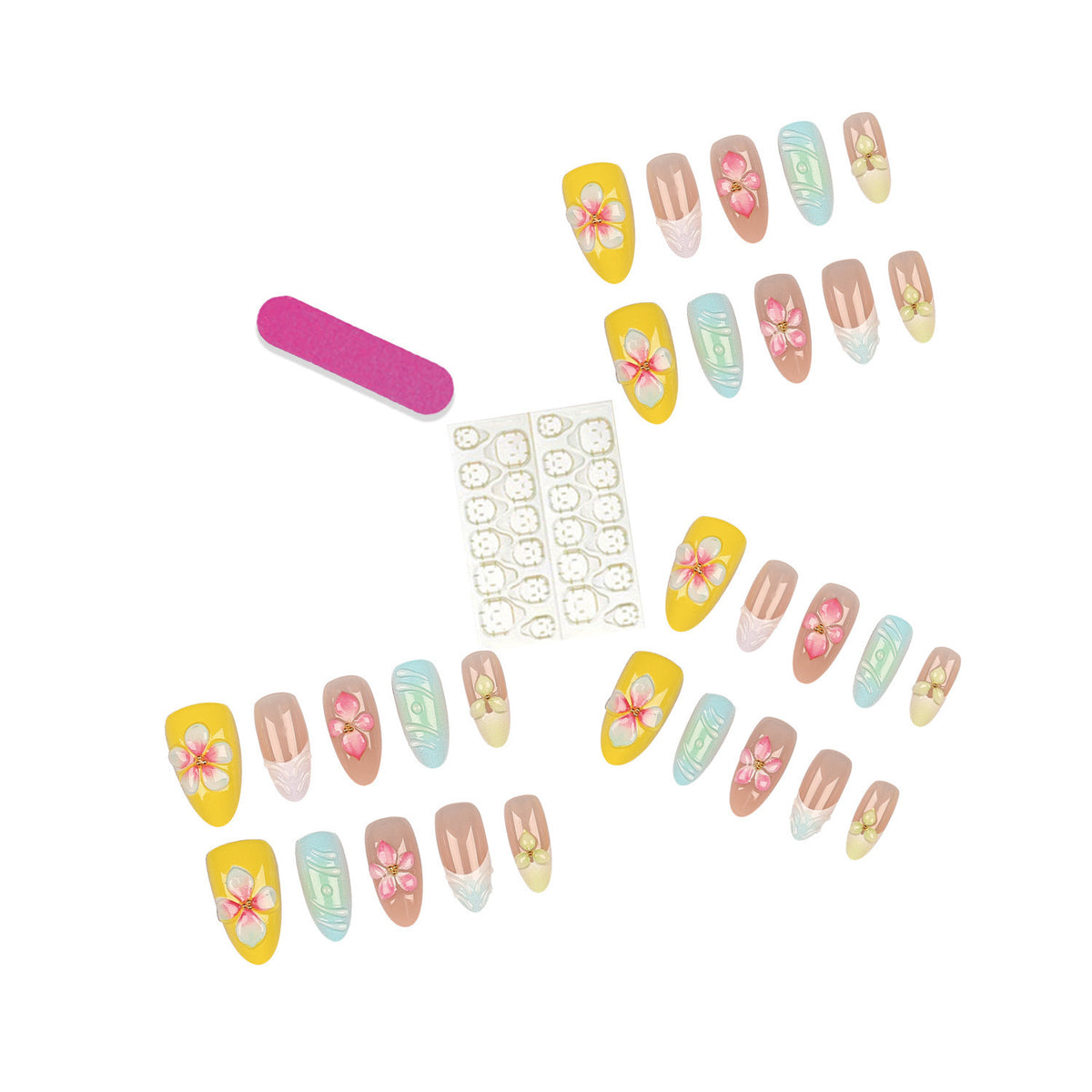 Blumenverzierte Press-On Nagelset