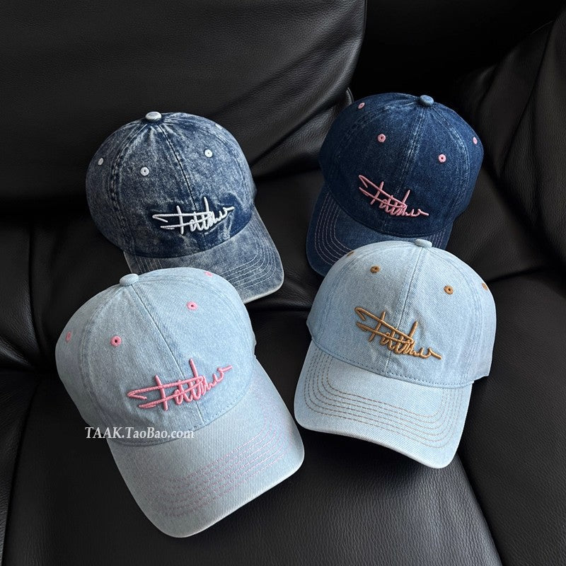 Damen Vintage Denim Bestickte Baseballmütze Brehn