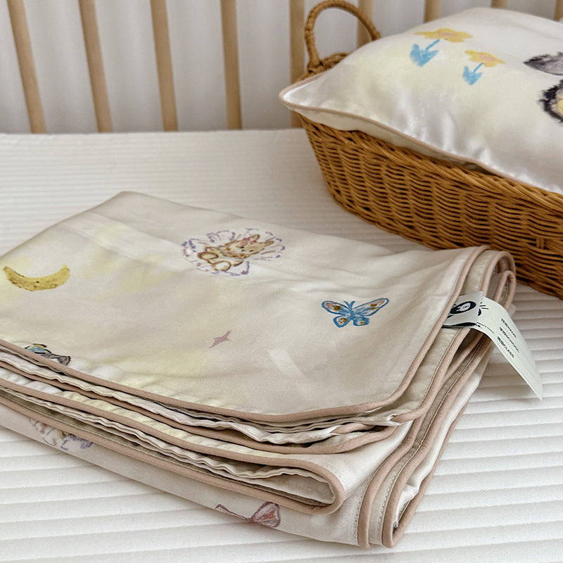 Seidiger Satin gesteppte Bettüberwurf-Set mit Cartoon-Tierdruck und passenden Kissenbezügen