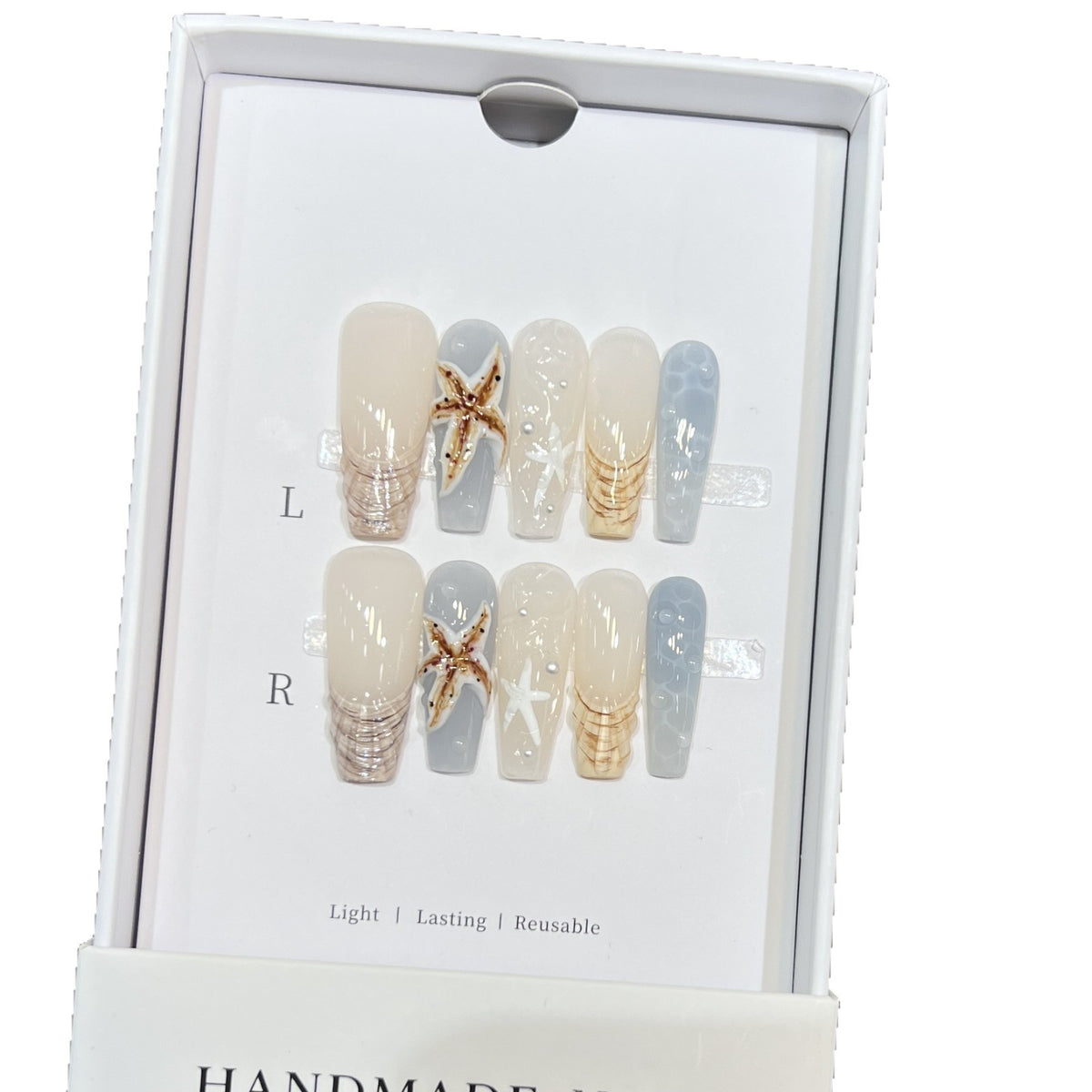 Handgefertigtes, vom Küstenleben inspiriertes Press-On Nagelset Brehn