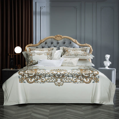 Satin-Feel Art Deco Bettbezug Set mit besticktem Motiv