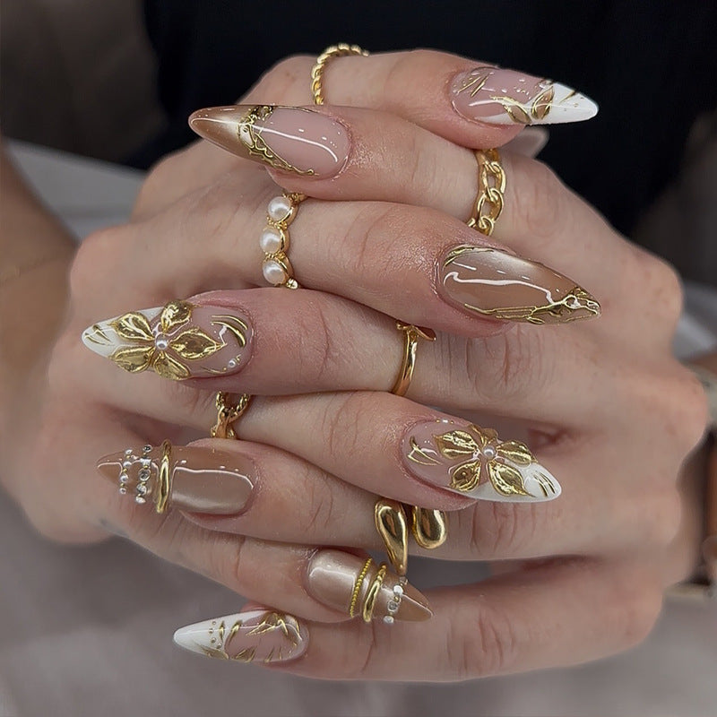 Künstlerisch floralen verzierten Stiletto Press-On Nägel Brehn