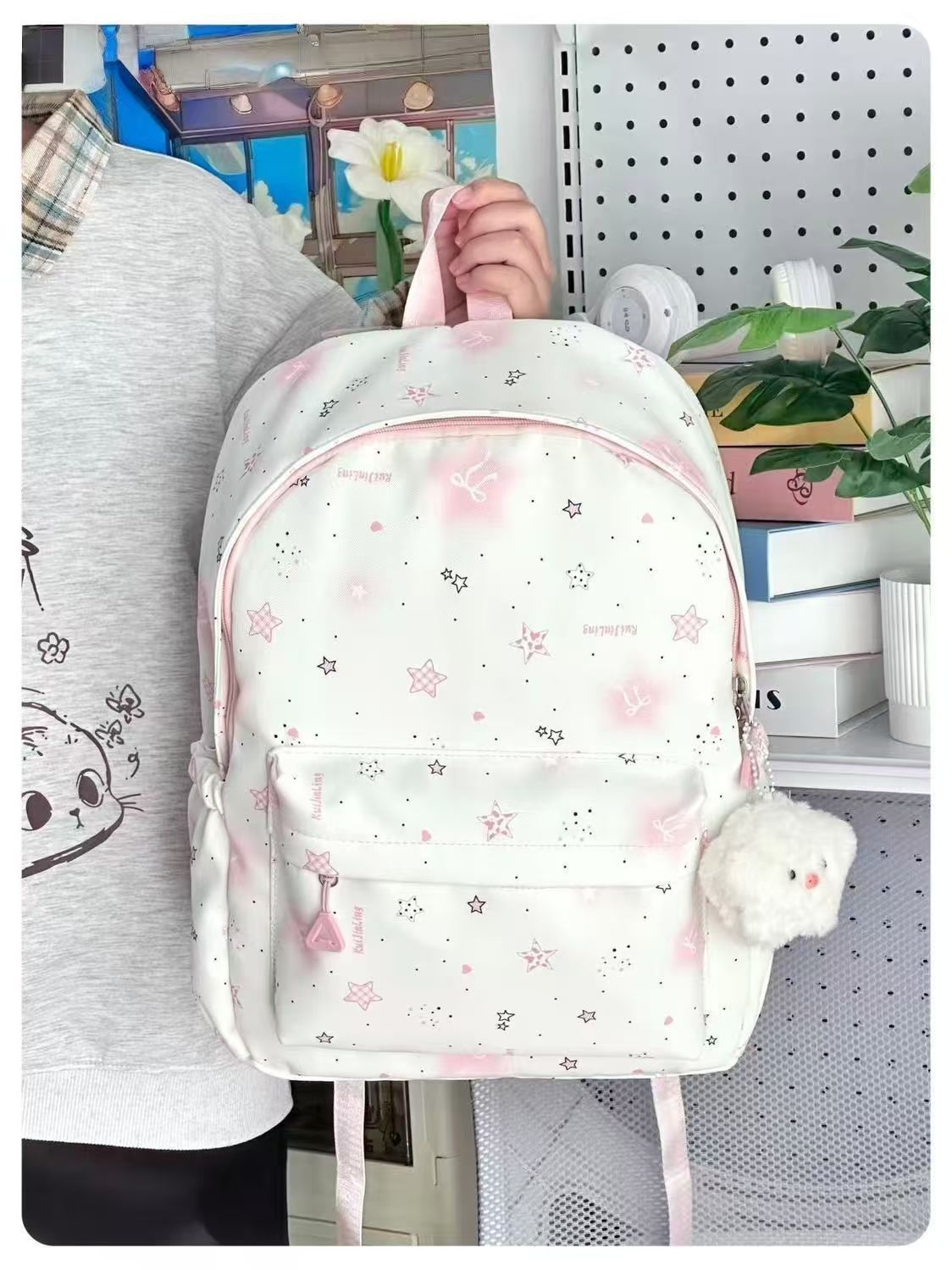 Schulrucksack mit Verspieltem Sternedesign und Mehreren Fächern Brehn