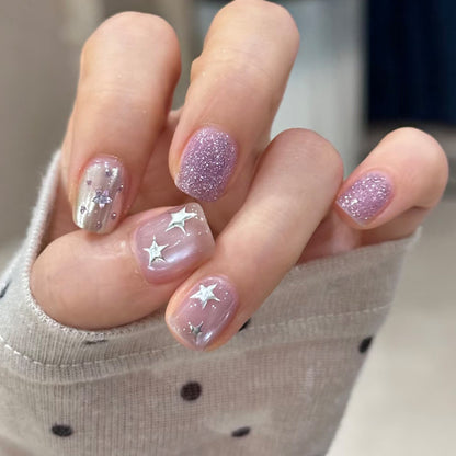 Glitzernde mit Sternen verzierte Press-On Nägel Brehn