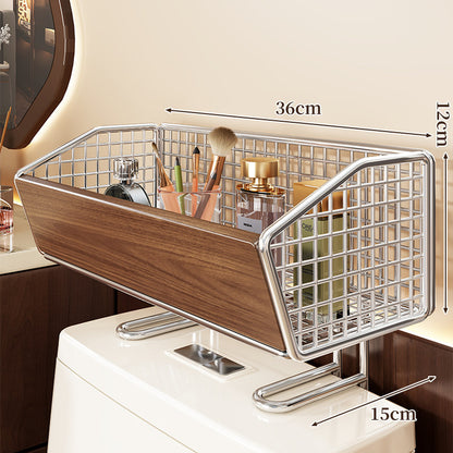 Erhöhter Mesh Badezimmer Arbeitsplatten Organizer Korb mit Holzfront und Chromrahmen