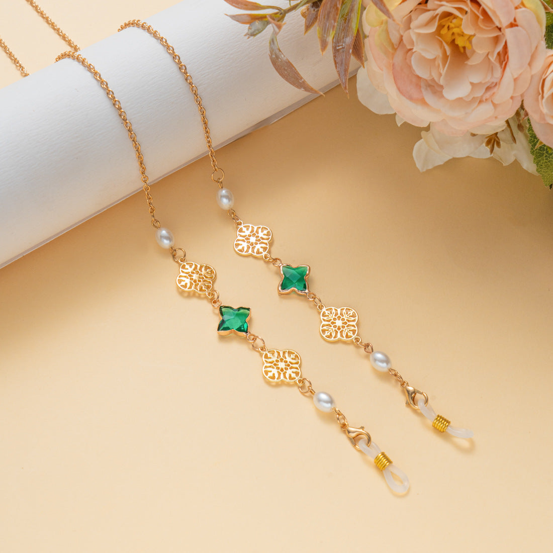 Elegante Edelstein- und Perlen-Brillenband Brehn