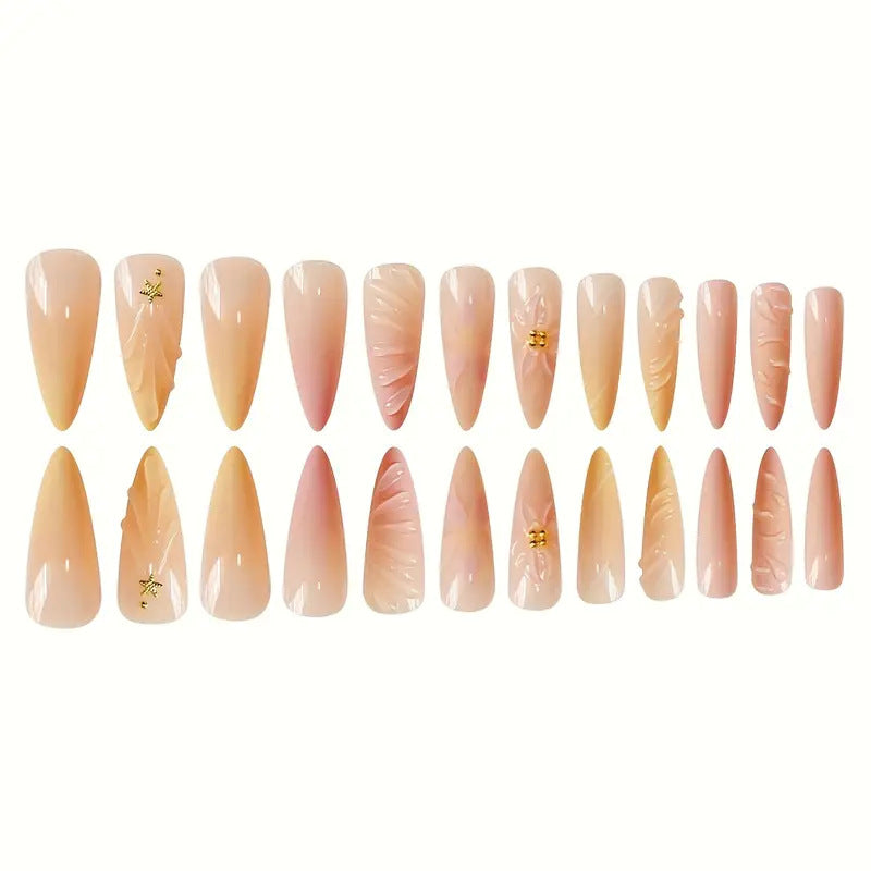 Künstlerische Press-On Nagelset mit Blumenmuster Brehn