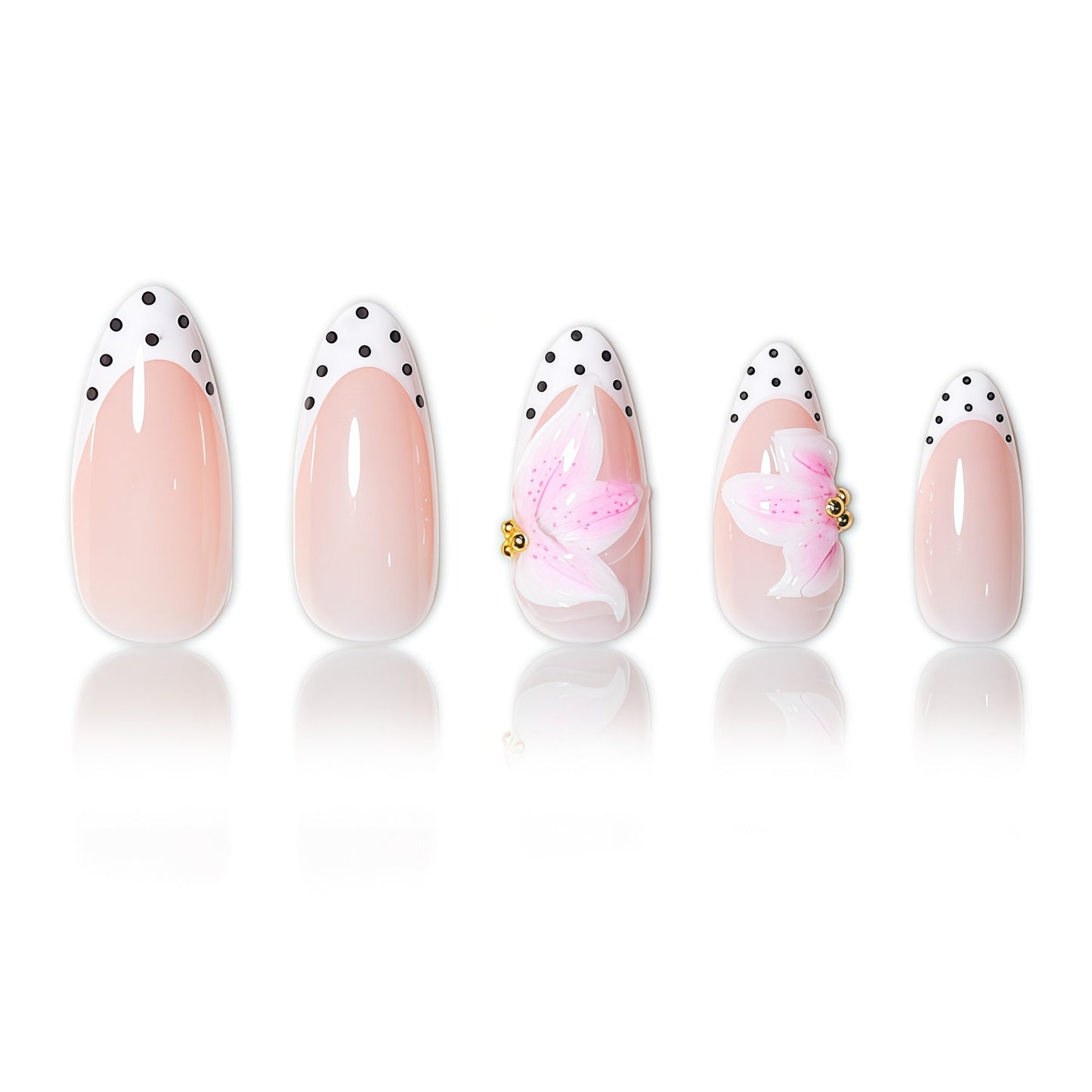 Künstlerische florale und Pünktchen Press-On Nagelverlängerungen Brehn