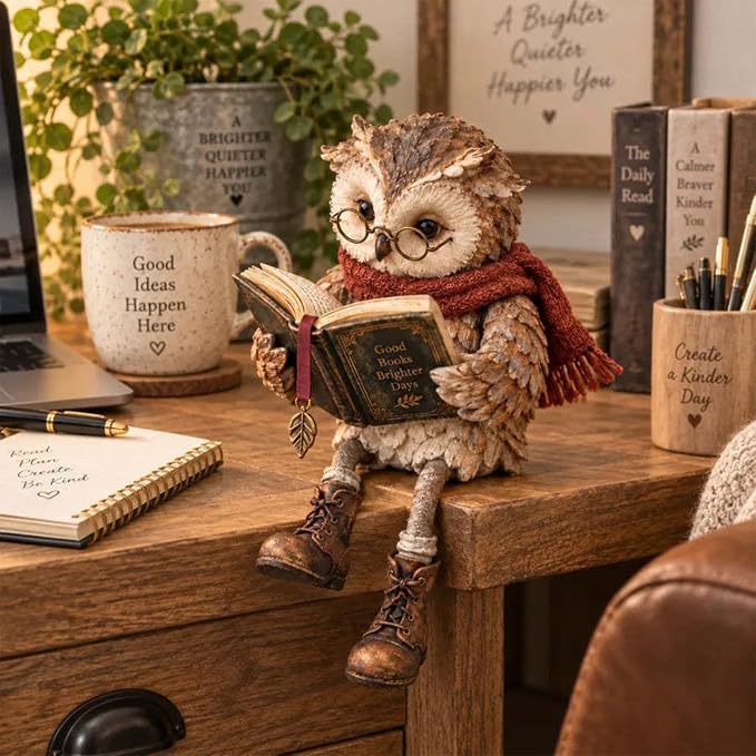 Dekorative Eule mit Buch und Schal Brehn