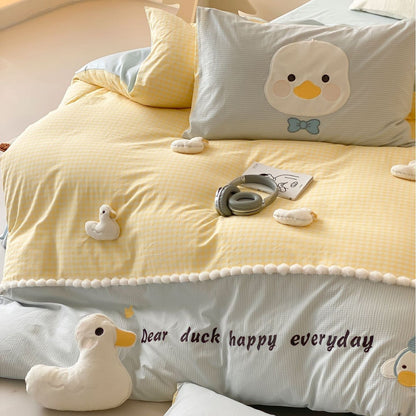 Kinder Ente-Themen Baumwoll-Satin Bettbezug & Bettdecke Bettset